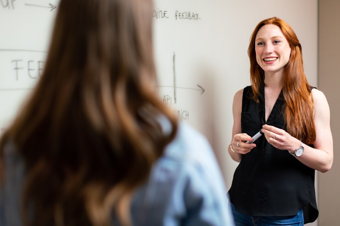 woman presenting in office